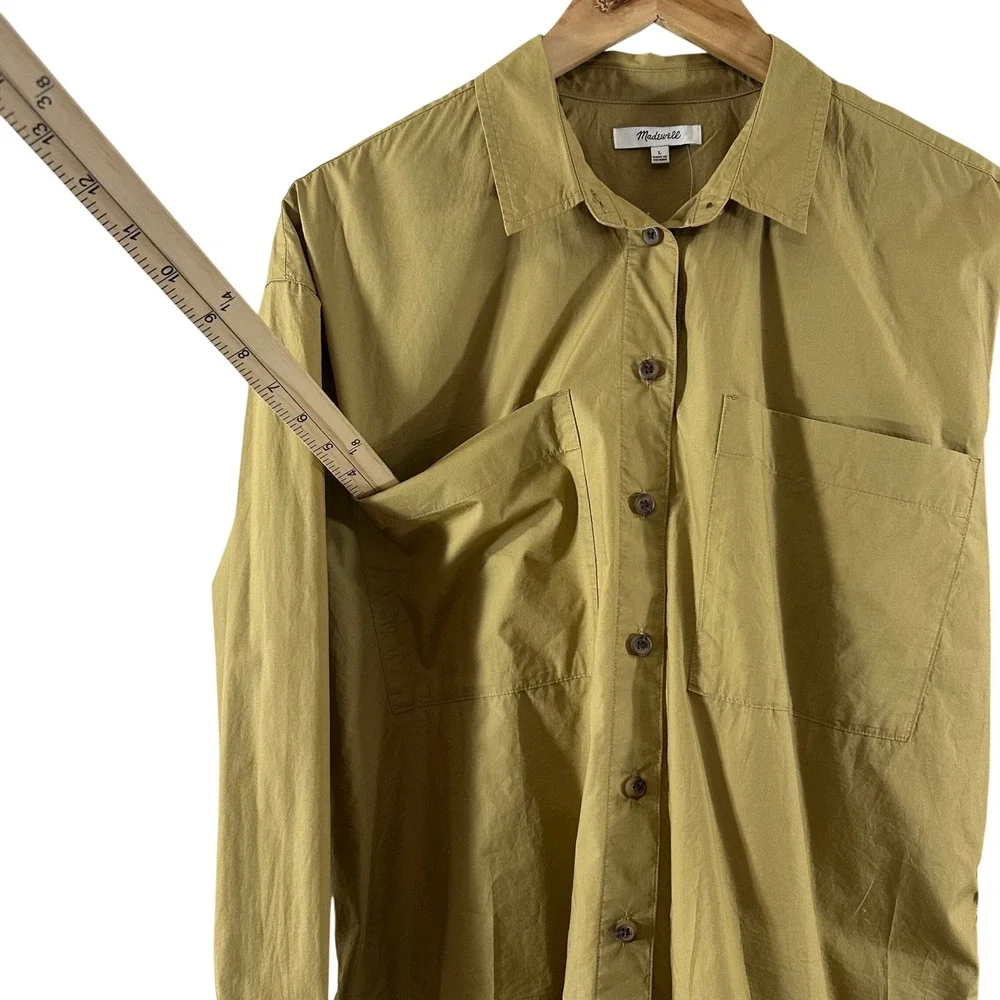 Madewell Womens L Cotton Button Front Utility Shirt Olive Mustard Long Sleeve - Picture 4 of 7